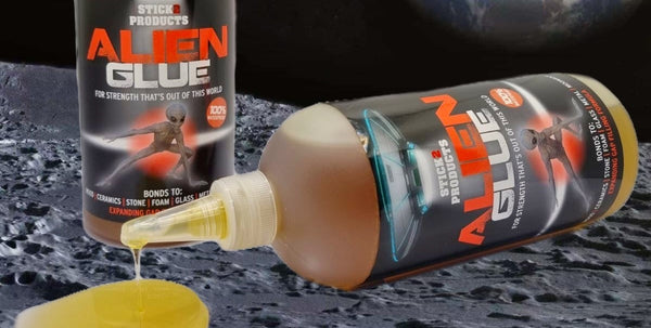 Alien Glue adhesive bottle with waterproof foaming perfect for filling cracks & gaps in out of this world areas!