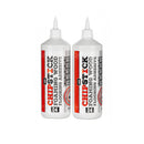 Pair of 1kg Chipstick D4 foaming wood flooring adhesive bottles standing side by side.