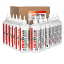 Bulk pack of 60 Chipstick D4 foaming wood flooring adhesive 1kg bottles arranged in front of shipping box.