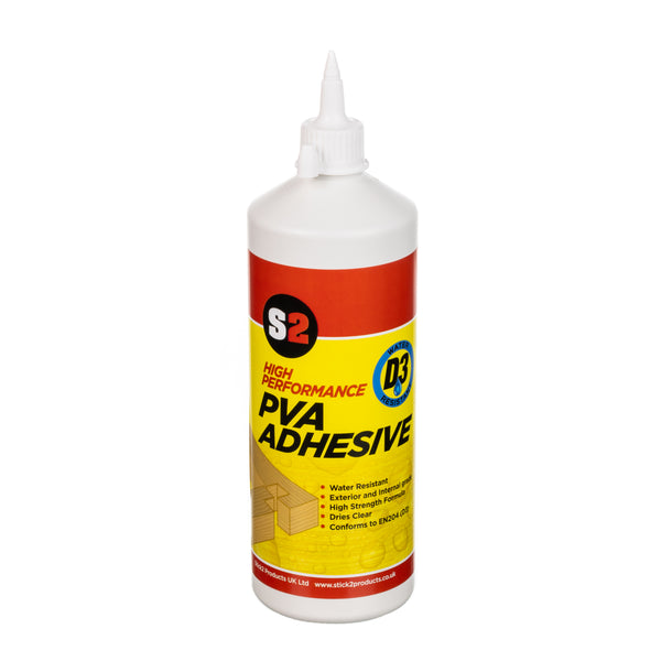 S2 D3 Water Resistant PVA Adhesive - 1KG - White But Dries Clear STICK2