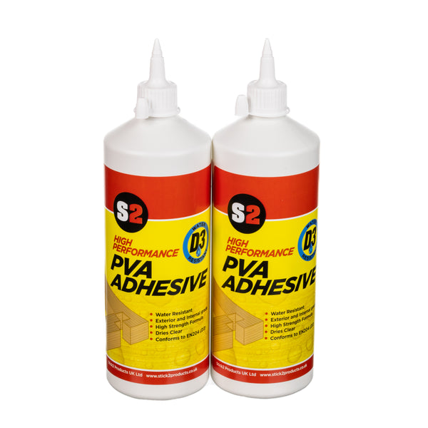 S2 D3 Water Resistant PVA Adhesive - 1KG - White But Dries Clear