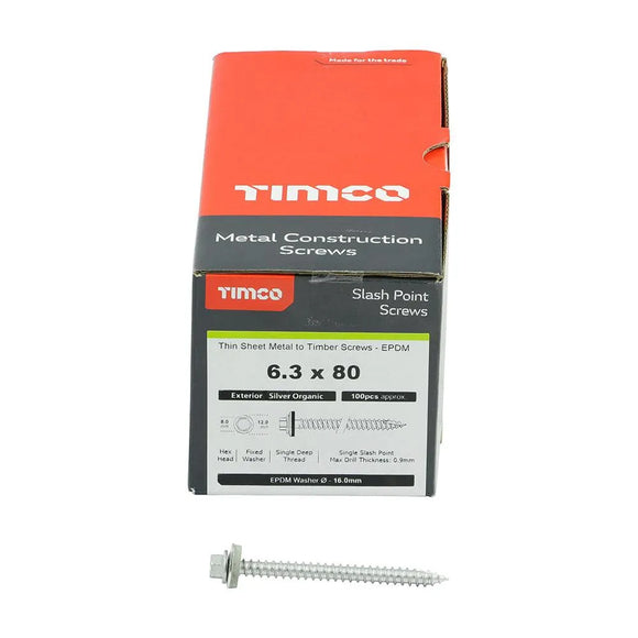 TIMCO Slash Point Sheet Metal to Timber Screws Exterior Silver with EPDM Washer