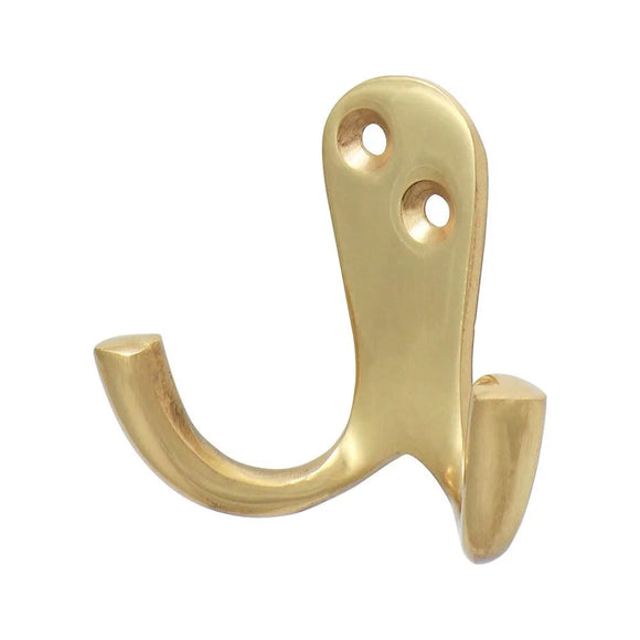 Double Robe Hook Pol. Brass