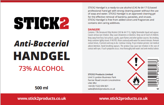 Stick2 Hand Anti Bacterial Sanitiser Gel - 73% Alcohol STICK2